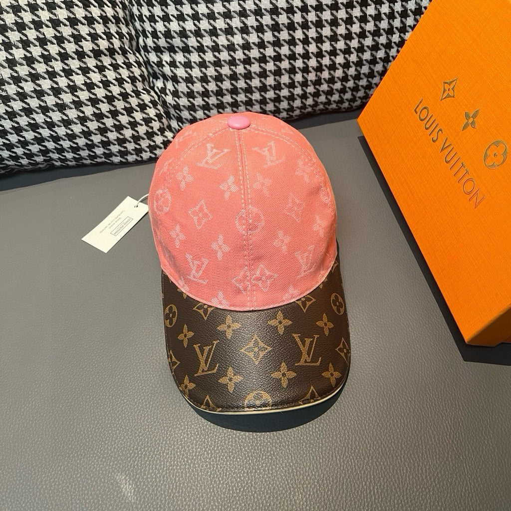 Louis Vuitton baseball cap, pink monogram canvas with dark brim and logo pattern
