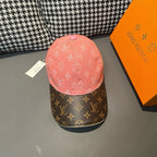 Louis Vuitton baseball cap, pink monogram canvas with dark brim and logo pattern