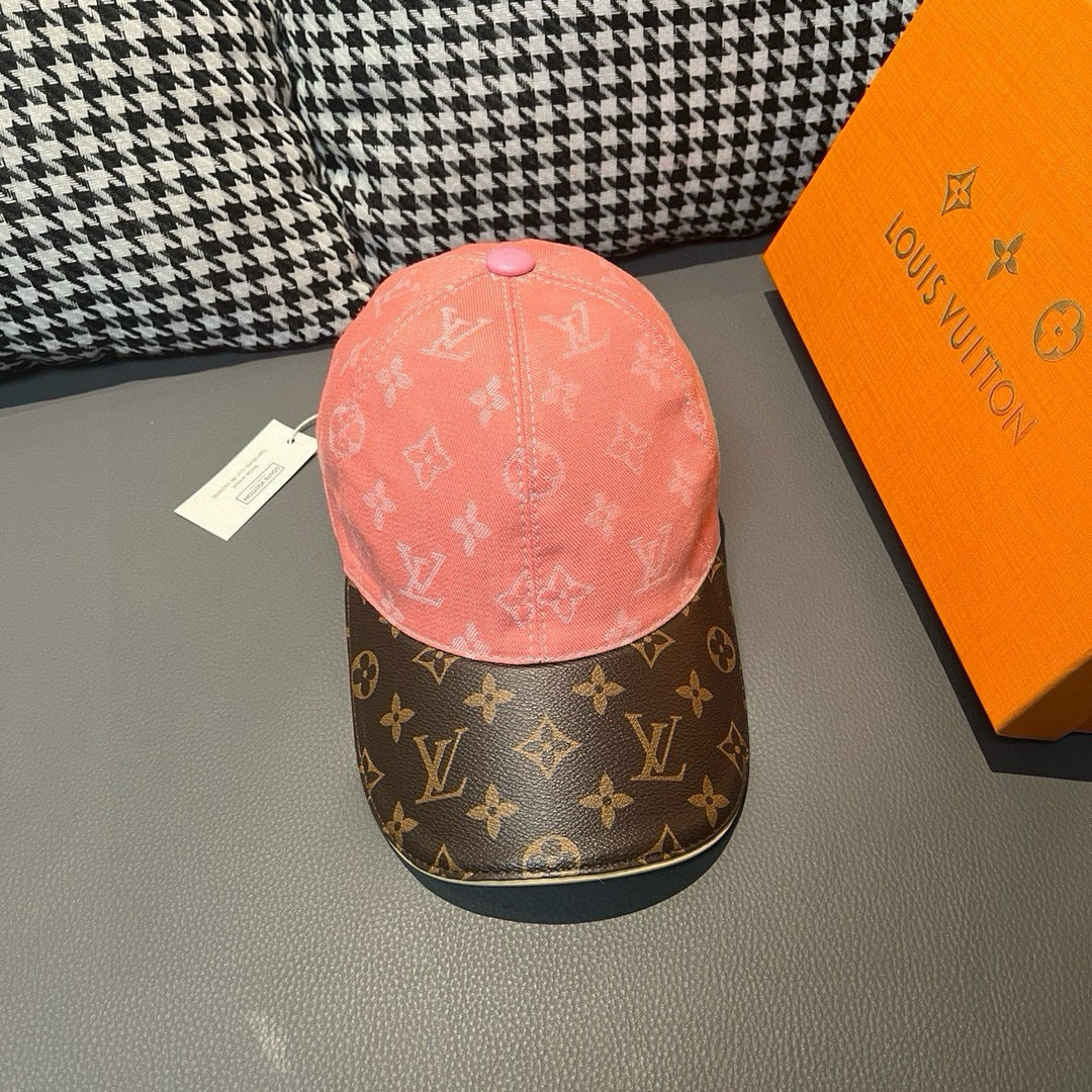 Louis Vuitton baseball cap, pink monogram canvas with dark brim and logo pattern