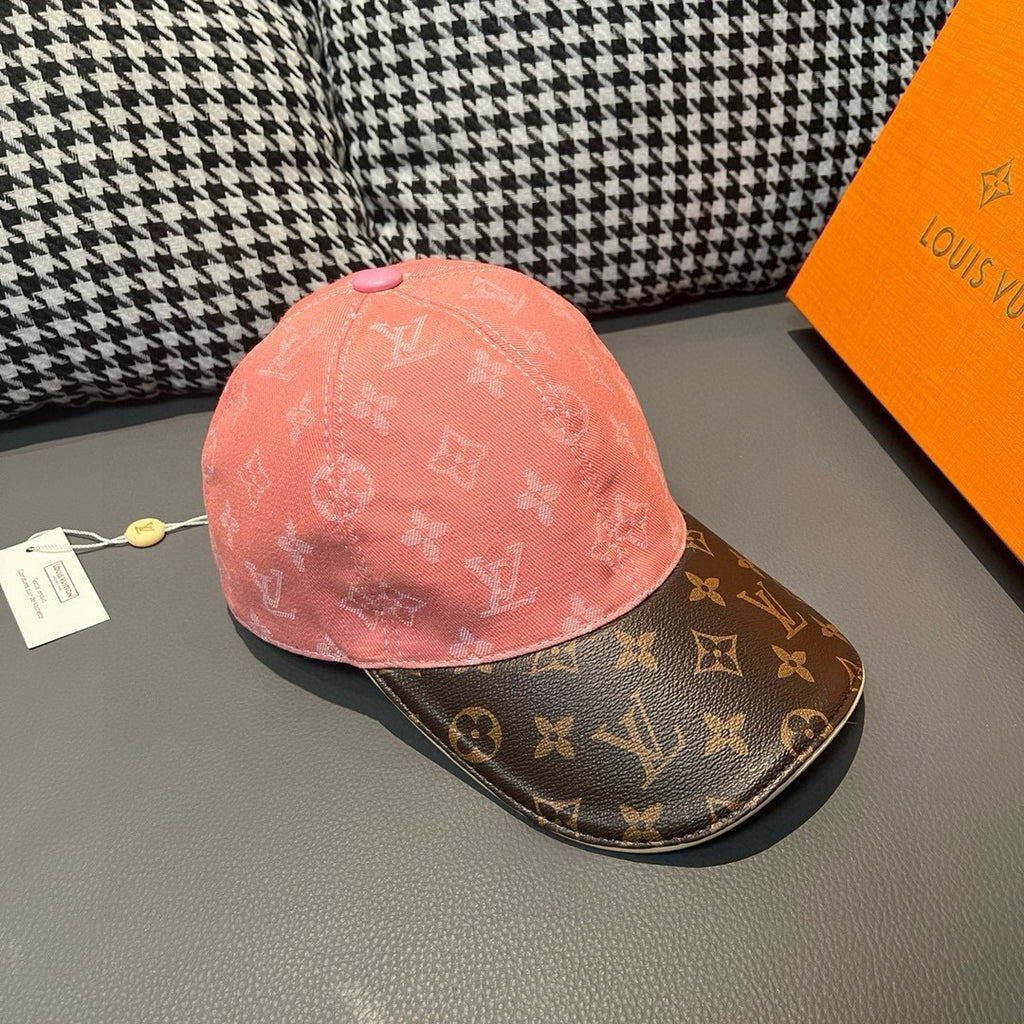 Louis Vuitton baseball cap, pink monogram crown with dark brown monogram brim