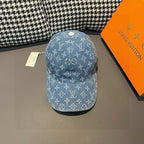 Louis Vuitton denim baseball cap with blue monogram pattern and curved brim