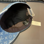 Denim baseball cap interior with dark lining and adjustable strap