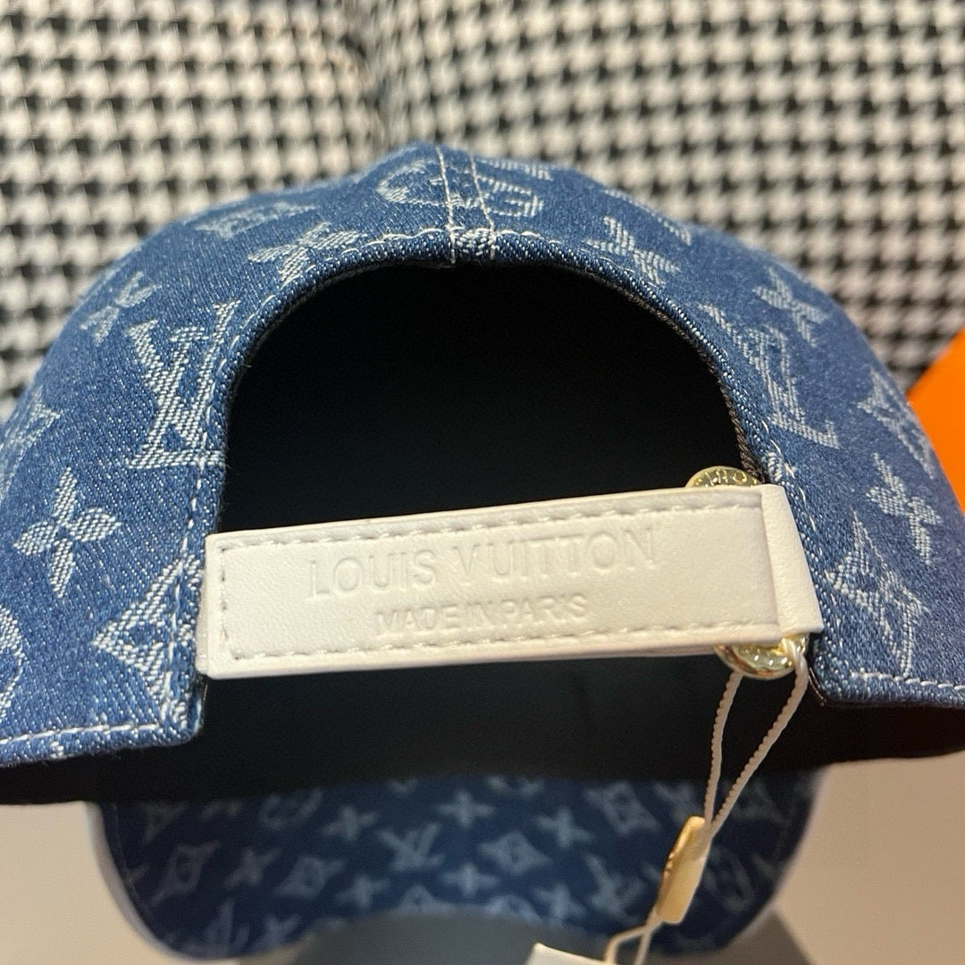 Louis Vuitton cap with inside band label and black lining, shown from the opening.