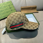 Tan GG-print baseball cap with front green/red web stripe