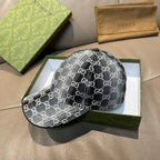 Gucci GG-print baseball cap, side view, black and white, curved brim