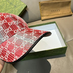 Gucci baseball cap side view with red GG monogram and black brim edge