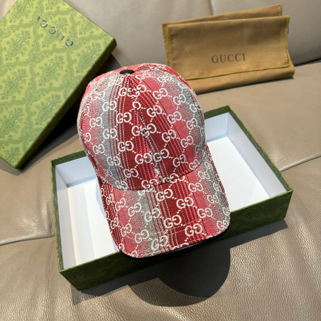 Gucci baseball cap with red and gray GG monogram pattern