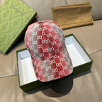 Gucci baseball cap with red and gray GG monogram pattern