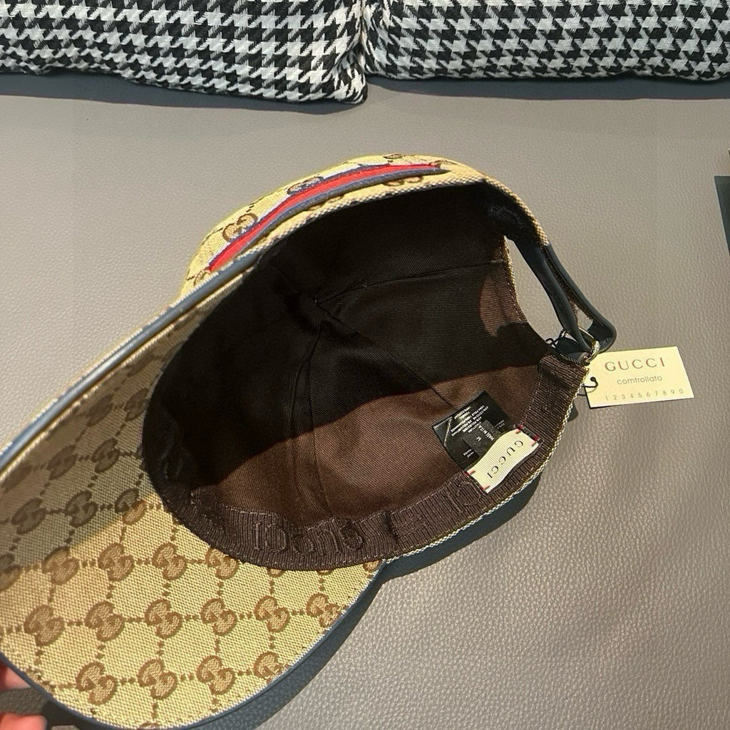 Gucci baseball cap interior view with dark lining and adjustable strap