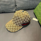Gucci baseball cap in beige GG monogram canvas with center stripe detail