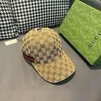 Gucci baseball cap in beige GG monogram canvas with navy and red web stripe