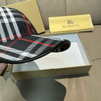Plaid baseball cap brim detail in black, white, and red with check lining underside