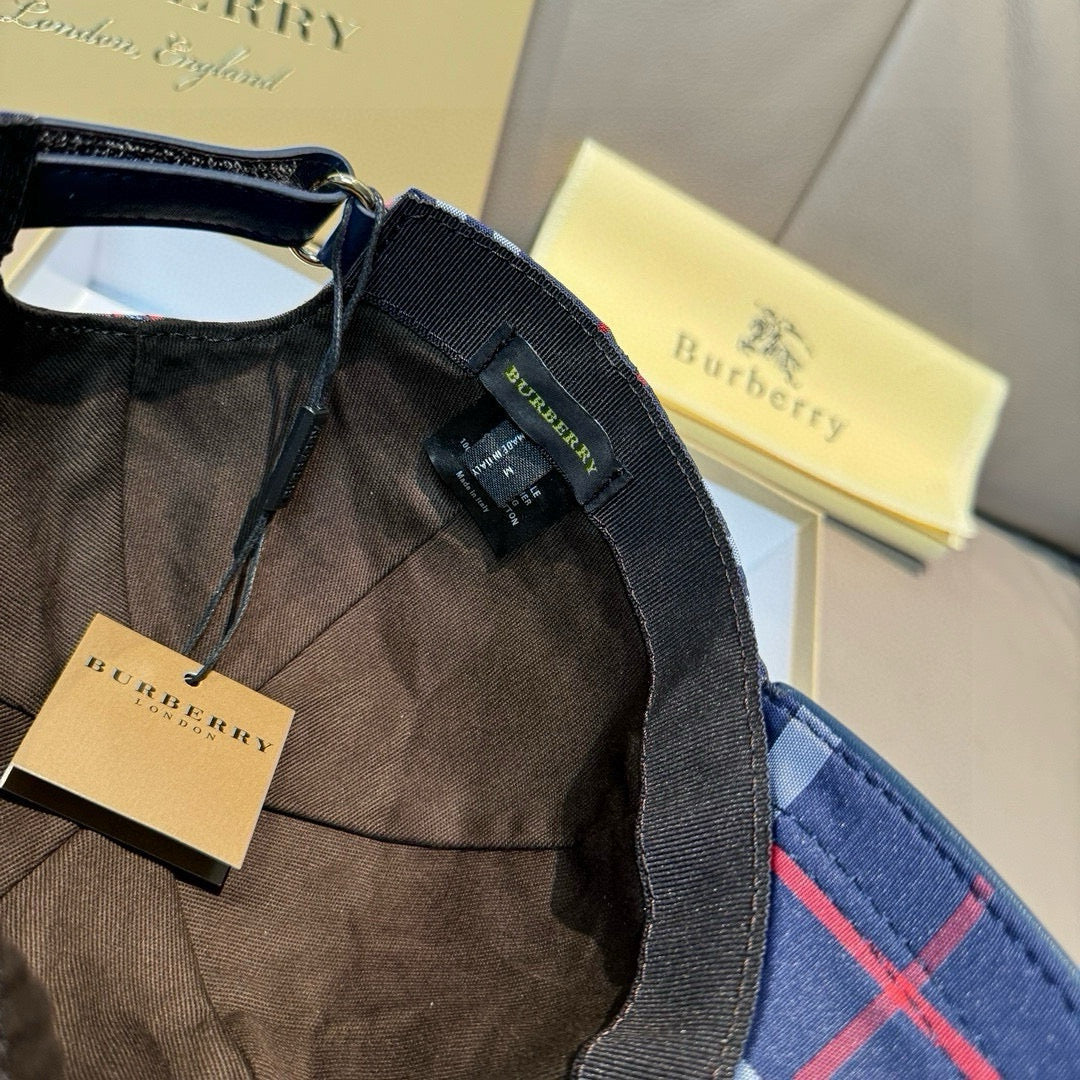 Navy cap interior with Burberry woven label on brim edge
