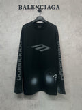 Balenciaga long-sleeve T-shirt, dark with front graphic logo and logo print sleeves