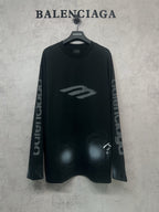 Balenciaga long-sleeve T-shirt, dark with front graphic logo and logo print sleeves
