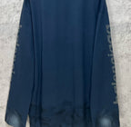 Long-sleeve crewneck T-shirt, dark blue, back view with side logo print
