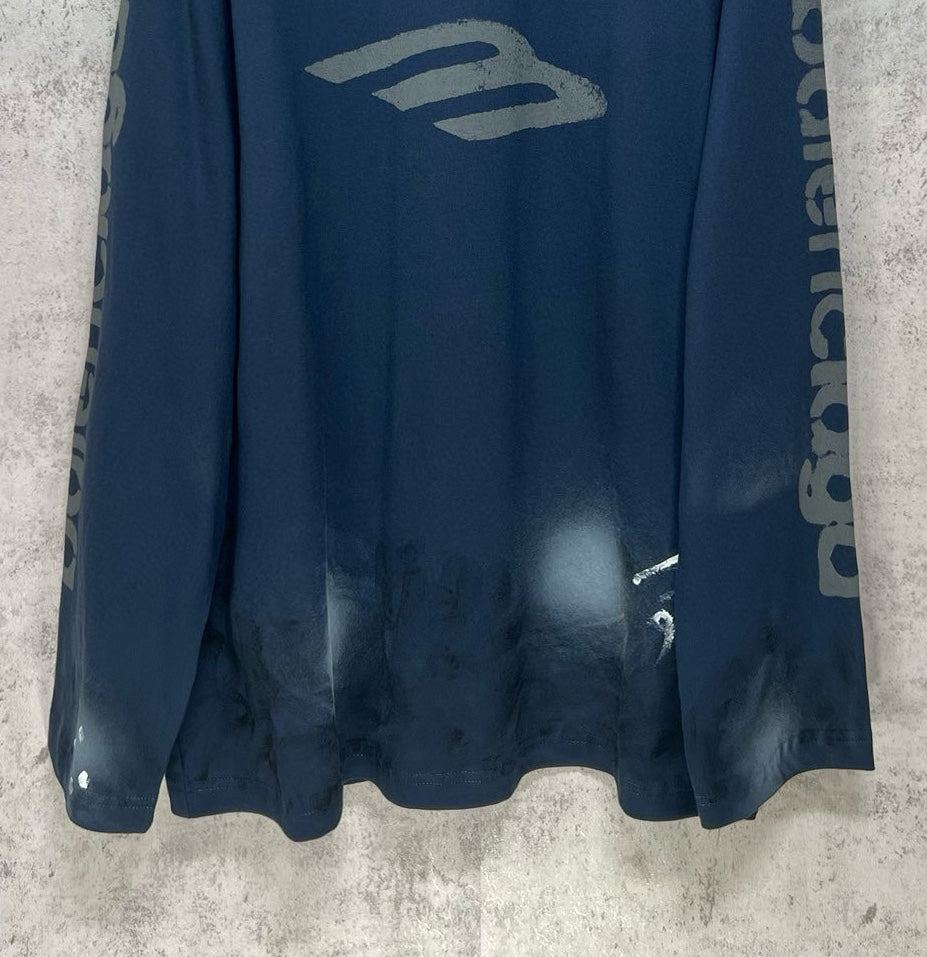 Long-sleeve crewneck T-shirt, dark blue, front logo and side sleeve print