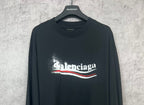Black long-sleeve shirt with Balenciaga logo print and crew neckline