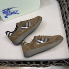 Burberry suede lace-up sneakers in tan, with check panels on sides