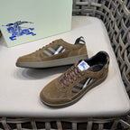 Burberry suede lace-up sneakers in tan, with check tongue and textured sole