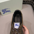 Burberry suede sneaker heel, tan with black lining and lace front