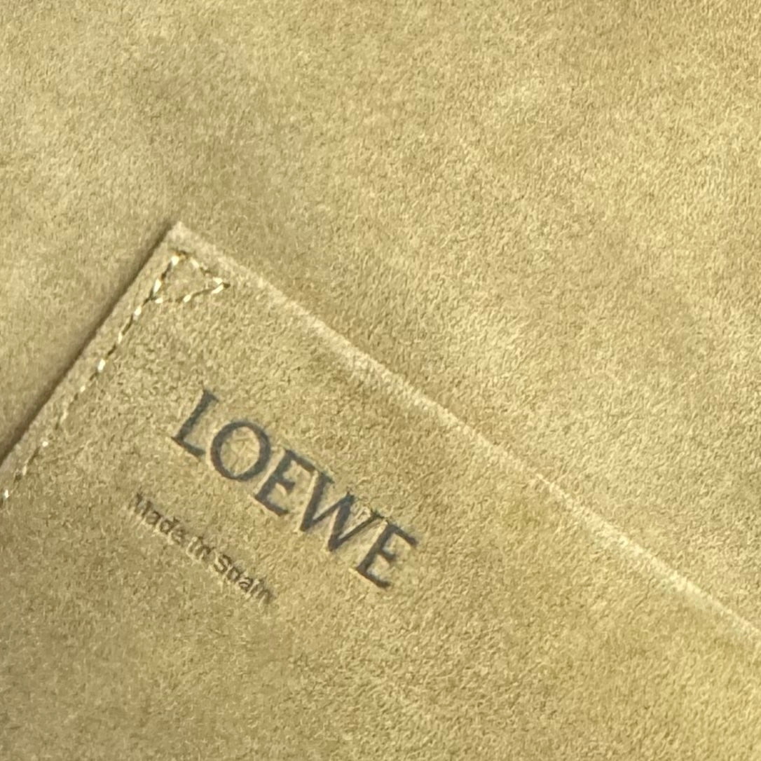 Loewe suede interior label with LOEWE logo text and Made in Spain mark
