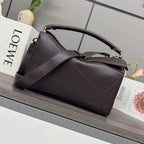 Loewe dark brown leather handbag with top handles and structured shape