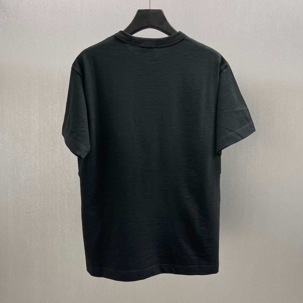 Back of black short-sleeve T-shirt