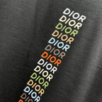 Black T-shirt with multi-color Dior logo vertical print on chest