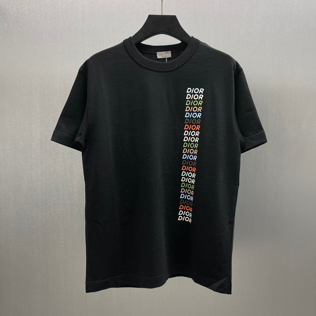 Black short-sleeve T-shirt with Dior logo vertical print at chest