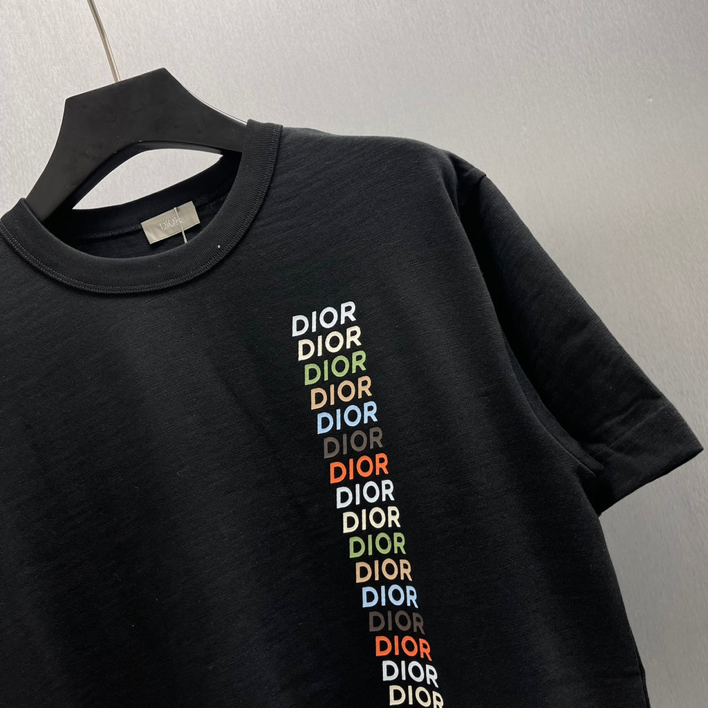 Black short-sleeve T-shirt with Dior logo vertical stack near left chest