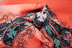 Coral T-shirt with detailed cross graphic patch pattern