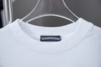 White crewneck T-shirt with ribbed collar and brand neck label