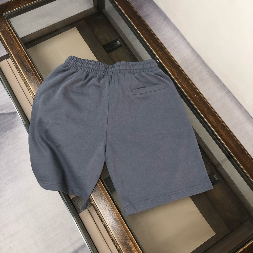 Gray shorts with elastic waistband and simple front design