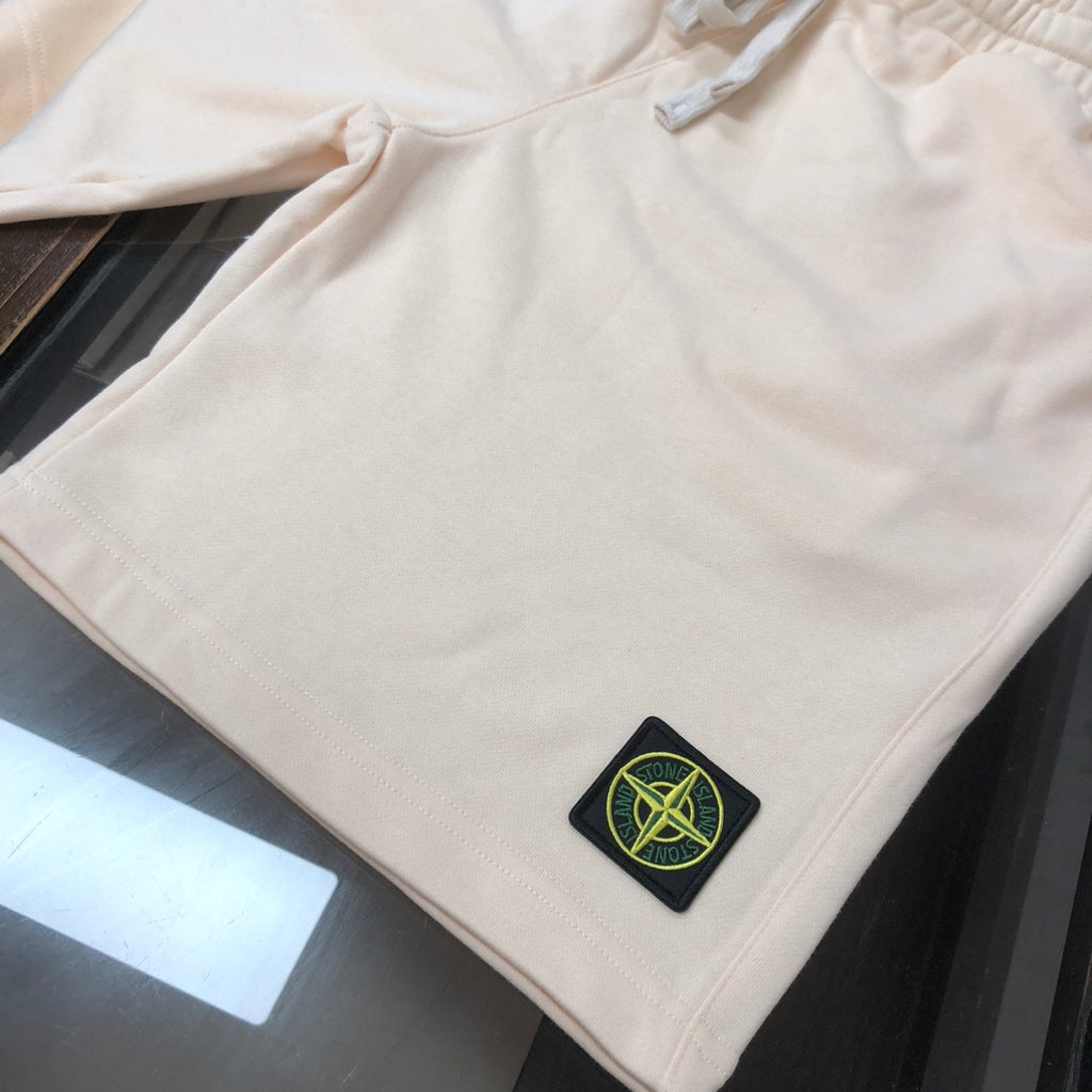 Cream shorts with elastic waistband and Stone Island logo patch