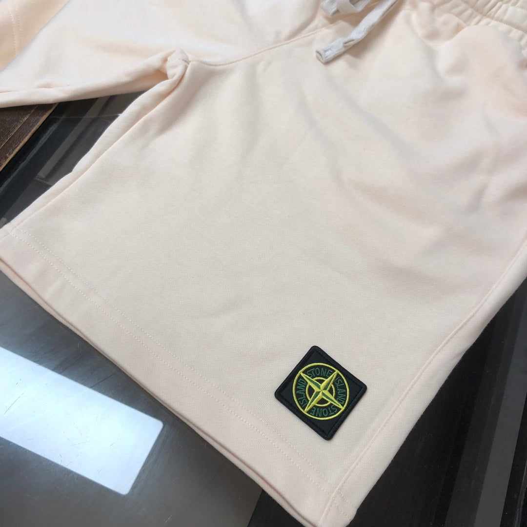 Cream shorts with elastic waistband and Stone Island logo patch