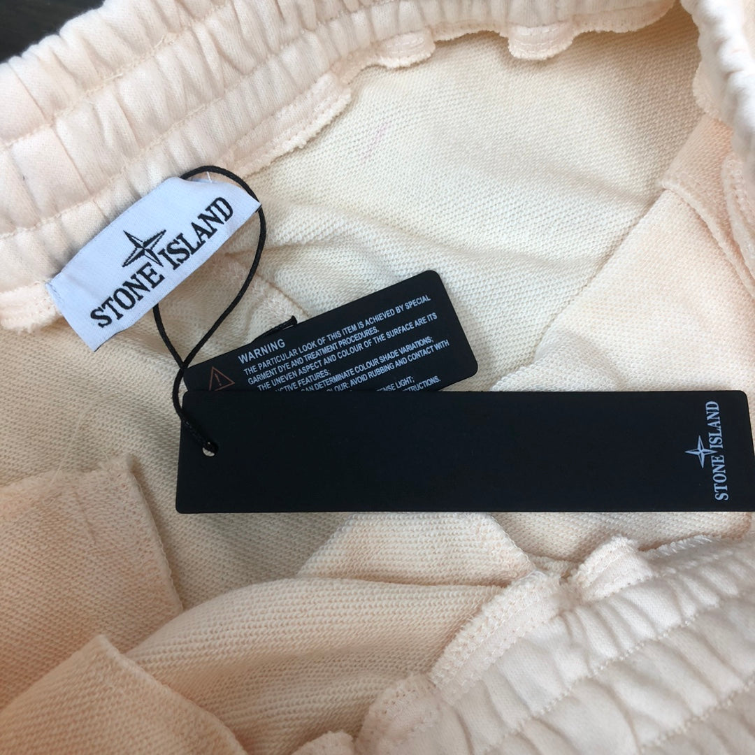 Stone Island shorts with inner tag and black logo label on waistband