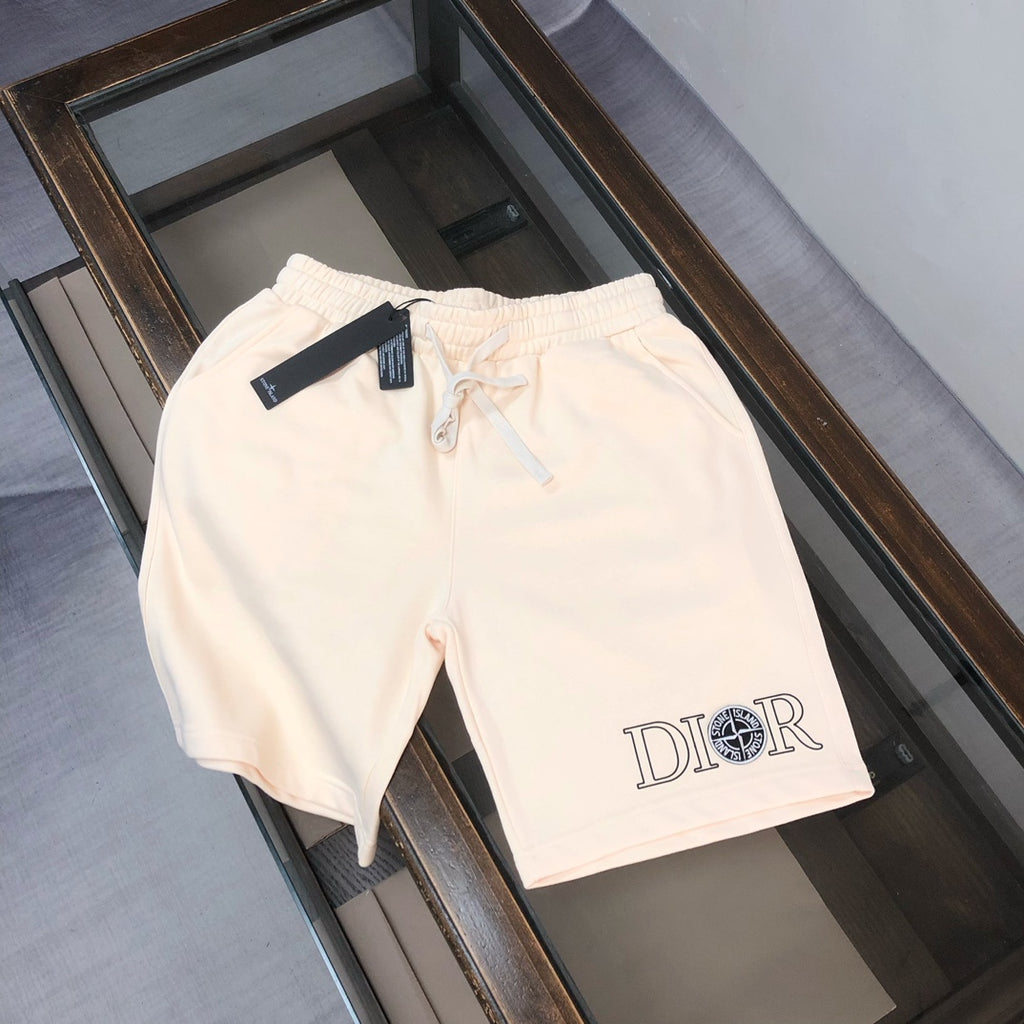Stone Island off-white drawstring shorts with Dior logo patch