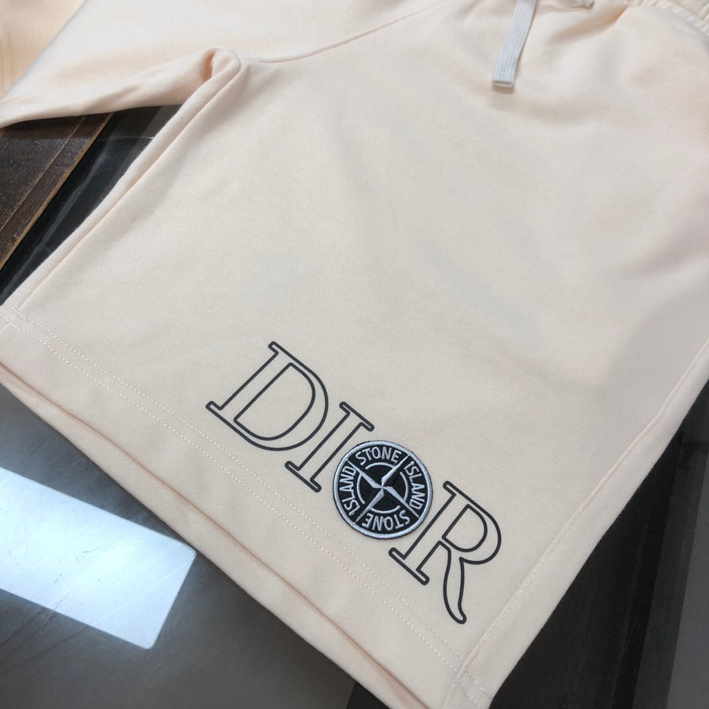 Stone Island off-white shorts with Dior logo embroidery on front