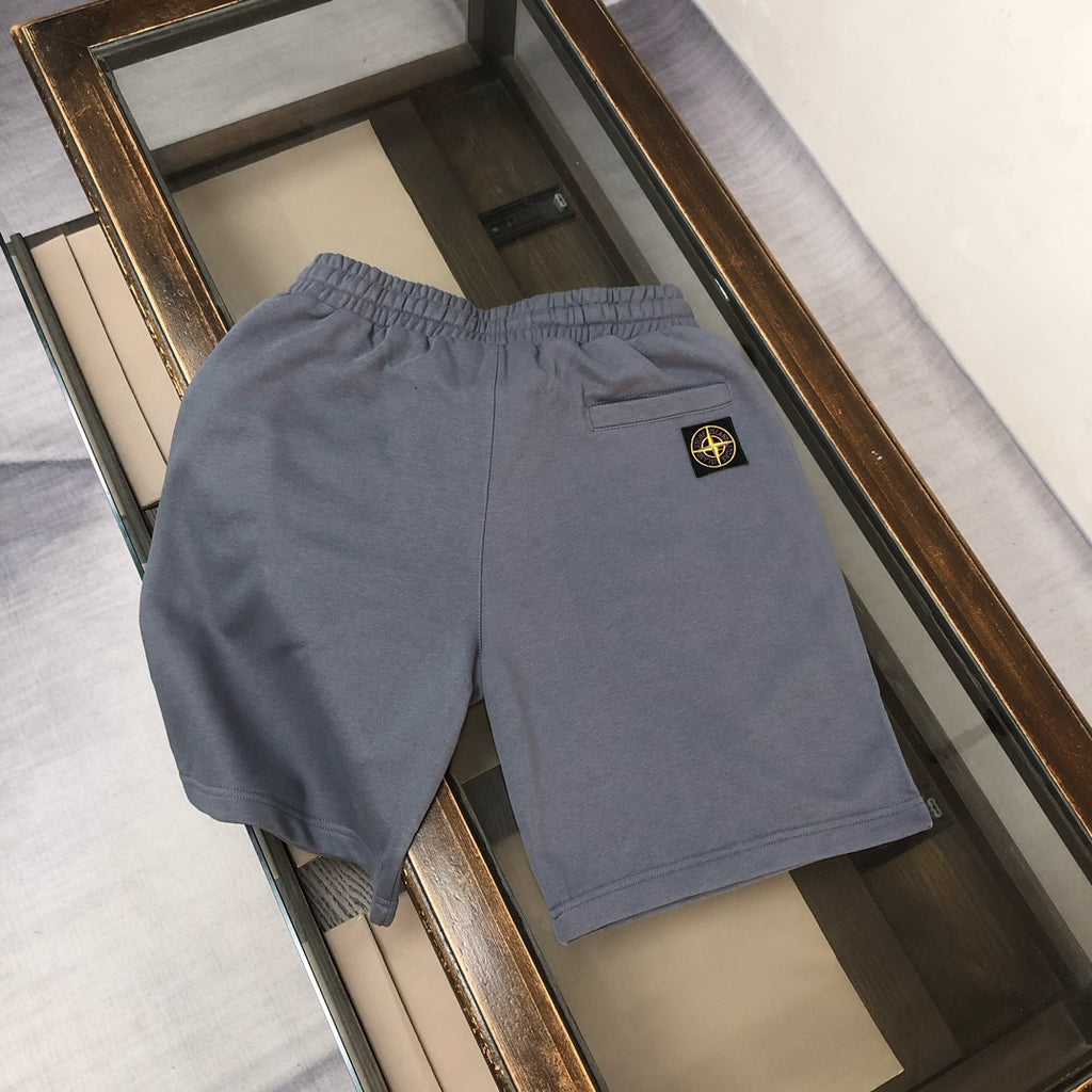 Stone Island dark gray shorts with elastic waist and small chest patch on the side