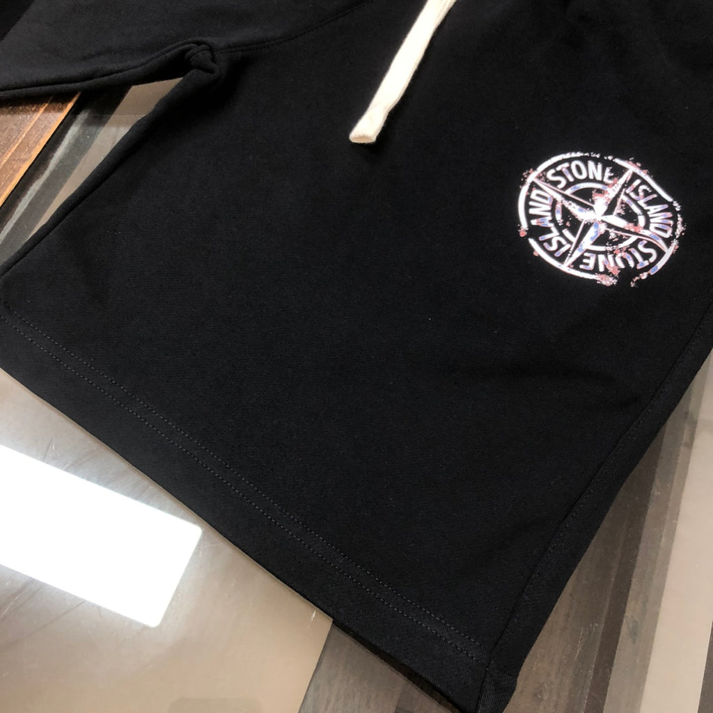 Stone Island black shorts with visible hem stitching and fabric texture