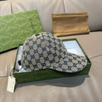Two-tone GG baseball cap with dark blue pattern and curved brim