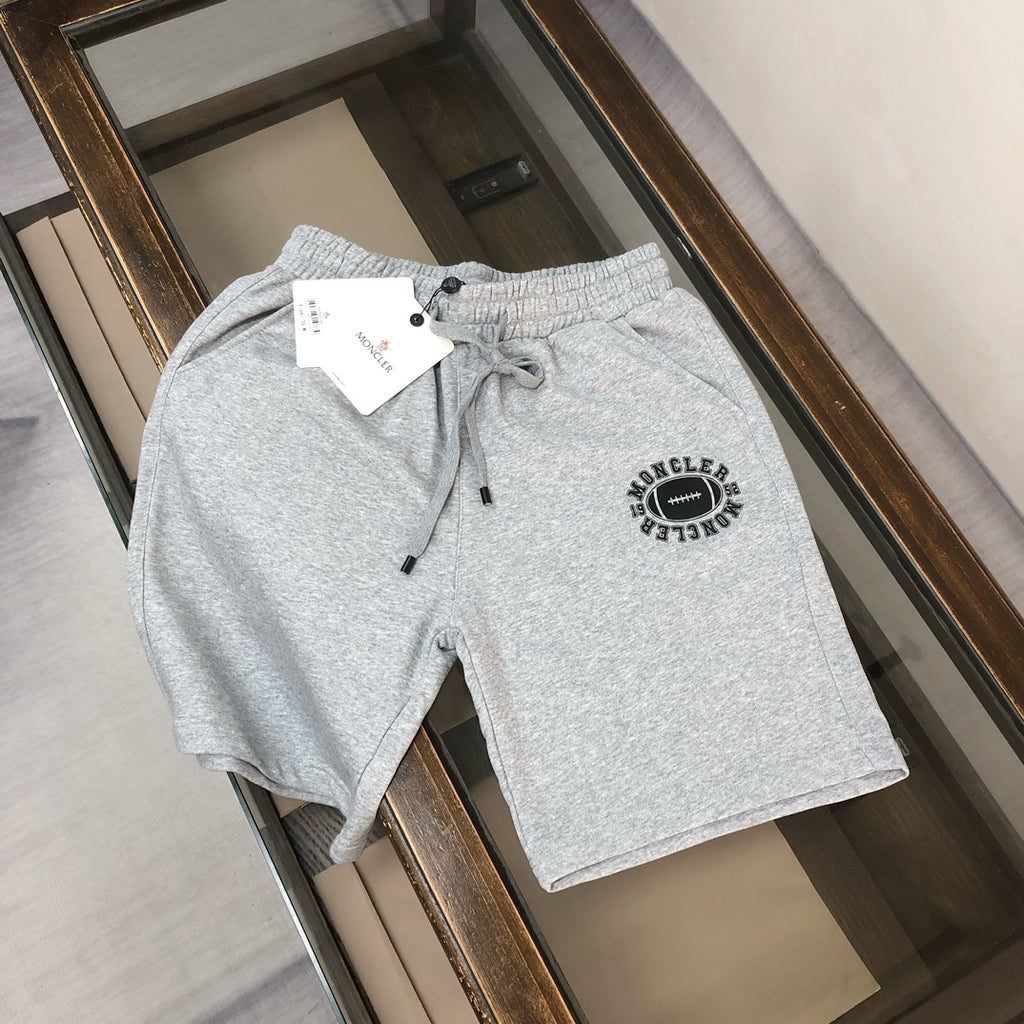 Gray heather shorts with drawstring waist and Moncler round logo patch