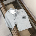 Gray heather shorts with drawstring waist and Moncler round logo patch
