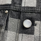 Louis Vuitton checkered denim jacket pocket with round metal button and logo