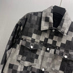 Louis Vuitton checkered denim jacket with pointed collar and button flap chest pockets