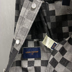 Louis Vuitton checkered denim jacket with blue inner label tag and buttoned pocket flap