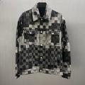Louis Vuitton checkered denim jacket with button front and flap chest pockets