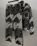 Louis Vuitton checkered denim jacket and matching pants set, front view