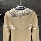 Beige zip-up hoodie with hood and allover DIOR monogram pattern